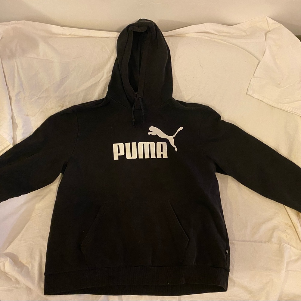 PUMA Men's Black and White Logo Hoodie